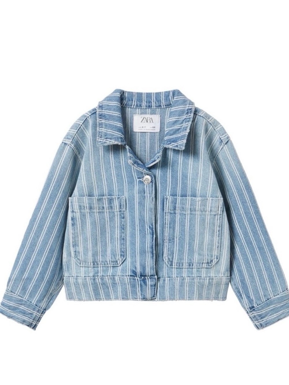 Zara Blue & White Striped Kids Denim Jacket